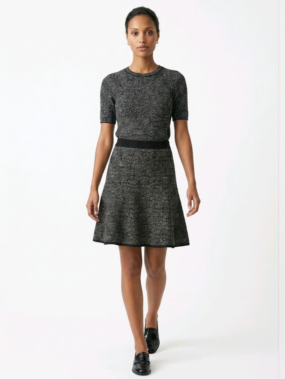 Micheal Kors Fit & Flare Elegant Black and Gray Knit Skirt